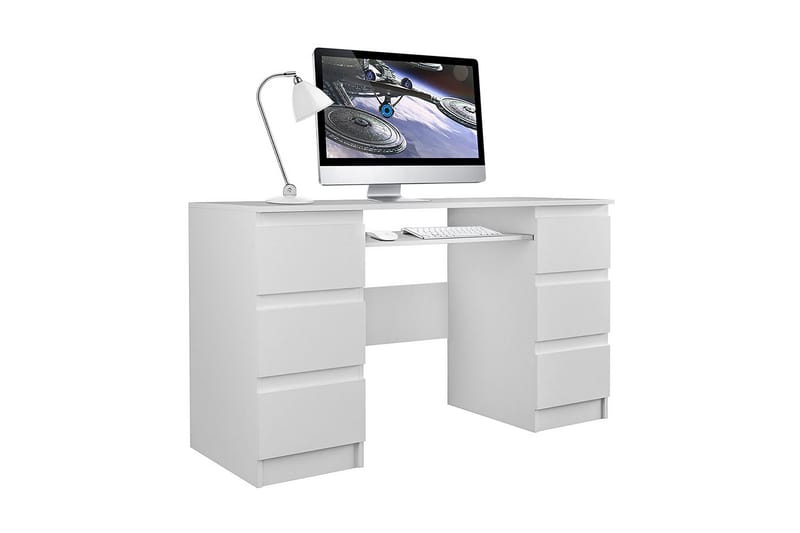 Skrivebord Kublis 130 cm med Oppbevaringsskuffer - Grå/Hvit - Møbler - Bord - Kontorbord - Skrivebord