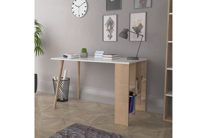Skrivebord Lagomood Hvito 120 cm med Oppbevaringshyller - Natur/Hvit - Møbler - Bord - Kontorbord - Skrivebord