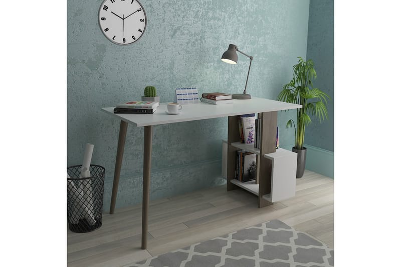 Skrivebord Lagomood Side 120 cm med Oppbevaringshyller - Valnøttsbrun/Hvit - Møbler - Bord - Kontorbord - Skrivebord