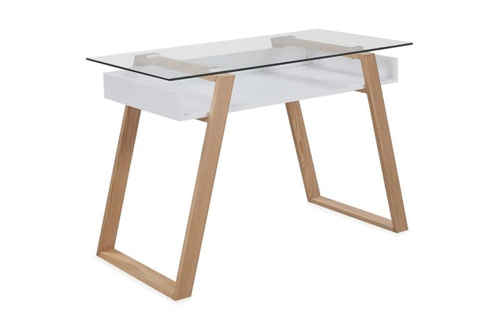 Skrivebord Liunai 110 cm med Oppbevaring Hylle - Glass/Hvit - Møbler - Bord - Kontorbord - Skrivebord