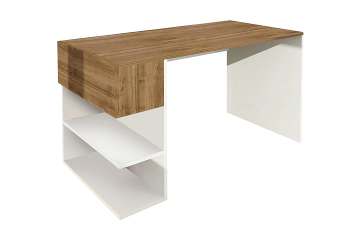 Skrivebord Lorella 121 cm med Oppbevaring Hyller +Lucka - Hvit/Valnøttsbrun - Møbler - Bord - Kontorbord - Skrivebord