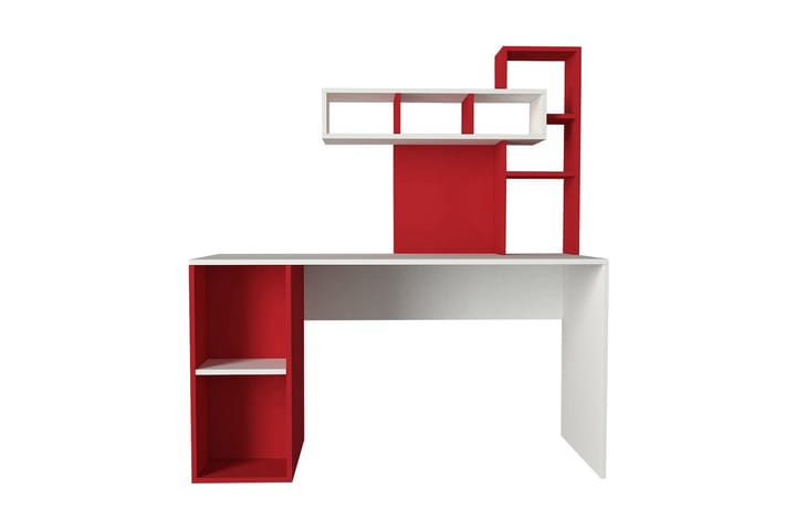 Skrivebord Lundskog 140 cm med Oppbevaringshyller - Hvit/Rød - Møbler - Bord - Kontorbord - Skrivebord