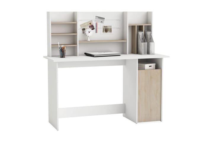 Skrivebord Mapou 135 cm med Oppbevaringshyller - Hvit/Natur - Møbler - Bord - Kontorbord - Skrivebord