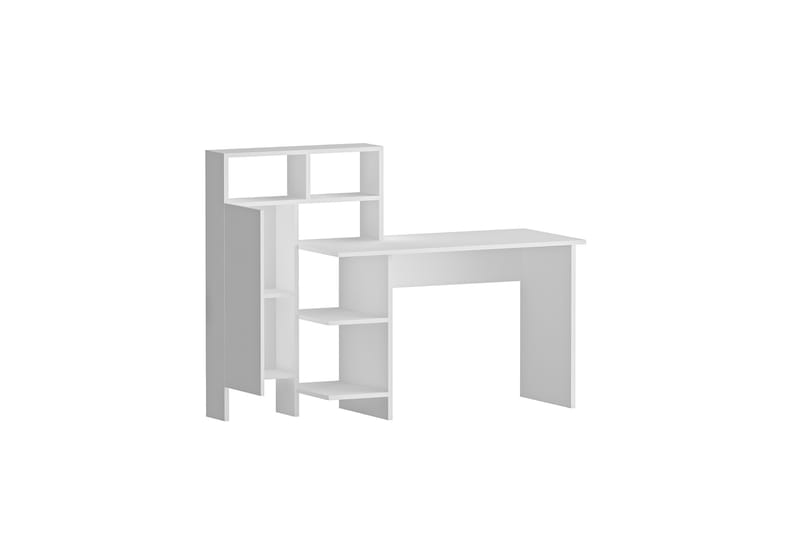 Skrivebord Mazirbe 135 cm med Oppbevaring Hyller + Skap - Hvit - Møbler - Bord - Kontorbord - Skrivebord