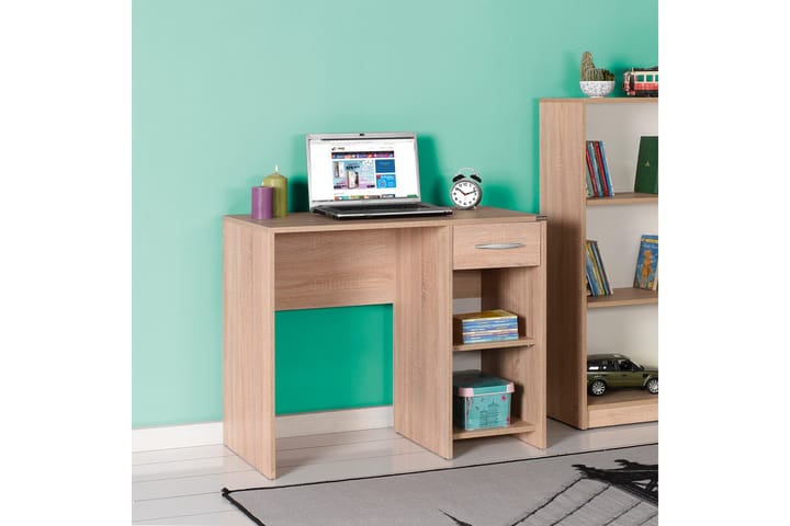 Skrivebord Mazirbe 90 cm med Oppbevaring Skuff + Hyller - Natur - Møbler - Bord - Kontorbord - Skrivebord