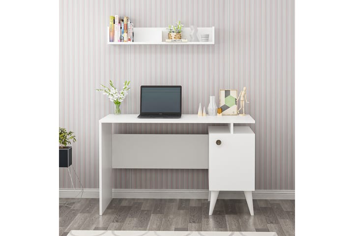 Skrivebord Melderi 120 cm med Oppbevaring Skap + Vegghylle - Hvit - Møbler - Bord - Kontorbord - Skrivebord