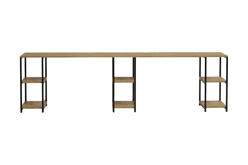 Skrivebord Meouge 270 cm med Oppbevaringshyller - Natur/Svart - Møbler - Bord - Kontorbord - Skrivebord