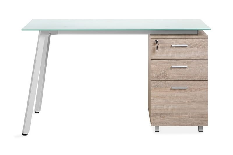 Skrivebord Morante 130 cm med Oppbevaring 3 Skuffer - Hvit/Lysebrun - Møbler - Bord - Kontorbord - Skrivebord