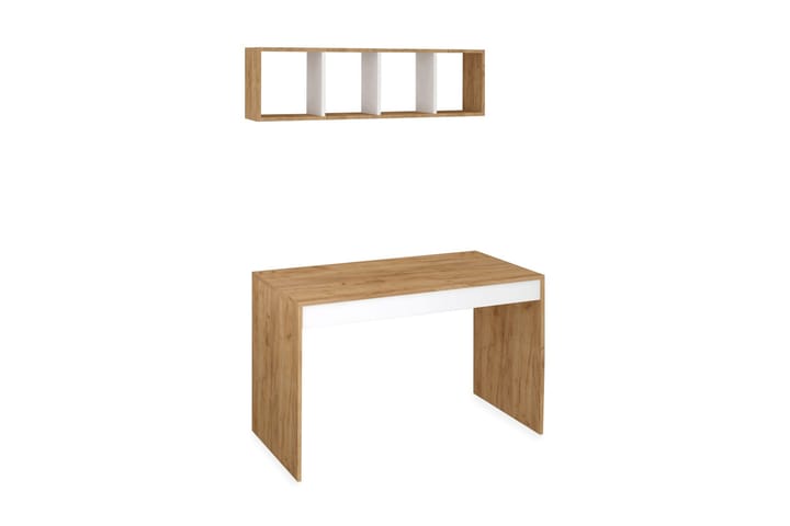 Skrivebord Naidaj 120 cm med Oppbevaring Vegghylle - Tre/Hvit - Møbler - Bord - Kontorbord - Skrivebord