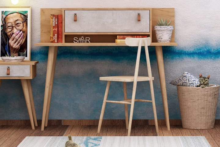 Skrivebord Naidaj 120 cm med Oppbevaringshylle + Lucka Lærbe - Tre/Hvit - Møbler - Bord - Kontorbord - Skrivebord