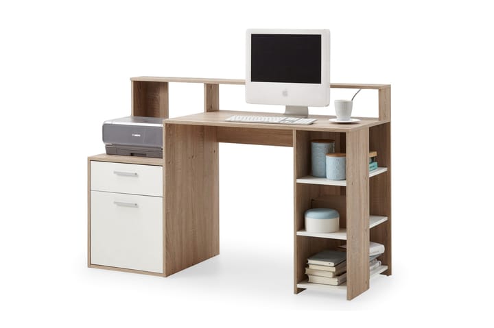 Skrivebord Nataniela 139 cm med Oppbevaring - Hvit/Eik - Møbler - Bord - Kontorbord - Skrivebord