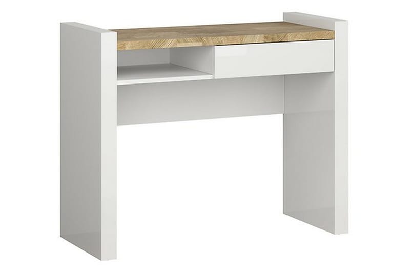 Skrivebord Paijerim 100 cm med Oppbevaring Hylle + Skuff - Eikfarge/Hvit Høyglans - Møbler - Bord - Kontorbord - Skrivebord