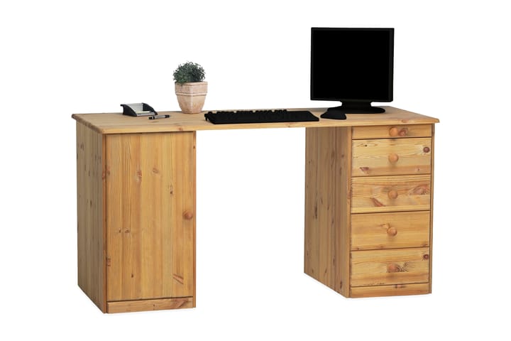 Skrivebord Plinio 150 cm med Oppbevaring 5 Skuffer + Skap - Brun - Møbler - Bord - Kontorbord - Skrivebord
