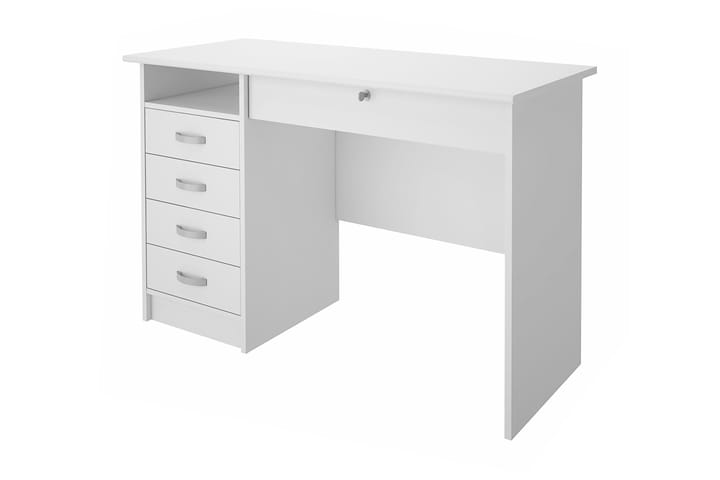 Skrivebord Praxia 109 cm med Oppbevaring Skuffer + Hyller - Hvit - Møbler - Bord - Kontorbord - Skrivebord