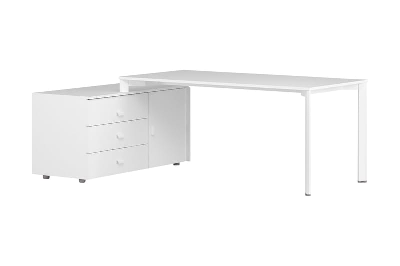 Skrivebord Puzol 196 cm med Oppbevaring Skap + 3 Skuffer - Hvit/Grå - Møbler - Bord - Kontorbord - Skrivebord