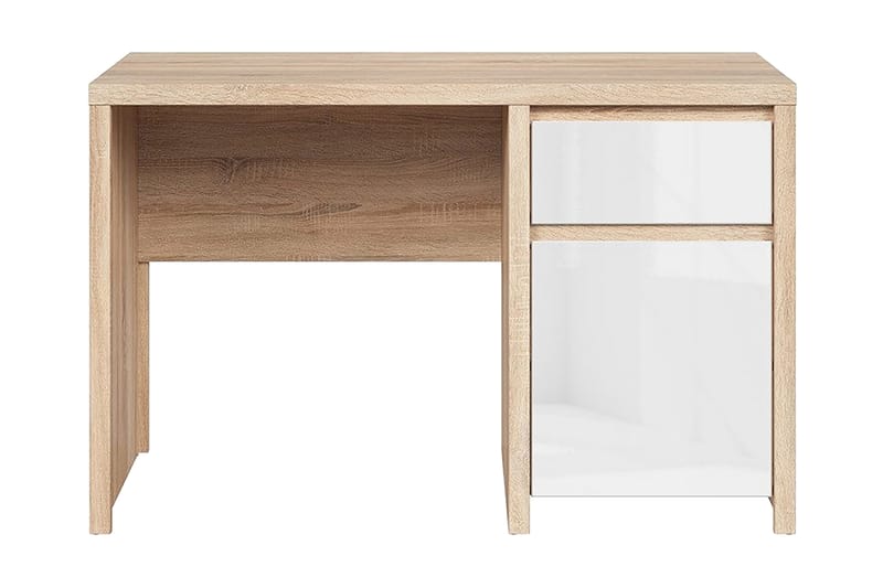 Skrivebord Rilian 120 cm med Oppbevaringsskuff + Skap - Natur/Hvit Høyglans - Møbler - Bord - Kontorbord - Skrivebord
