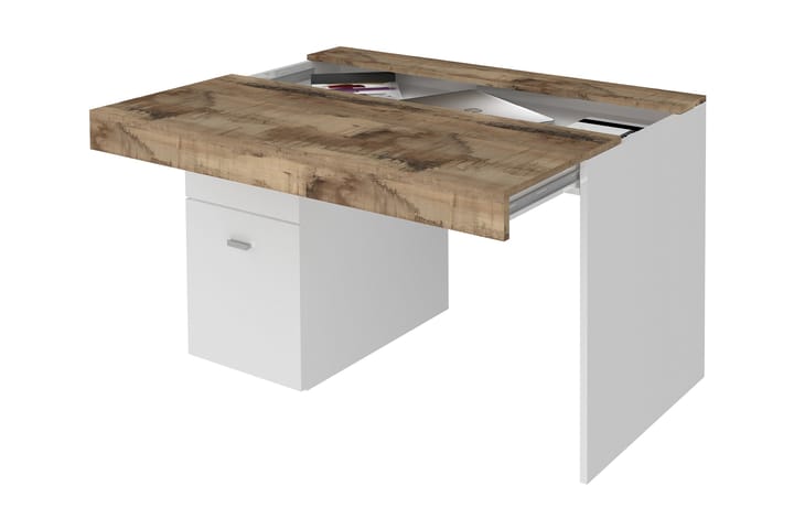 Skrivebord Slindera 100 cm med Oppbevaring Skuff + Dør - Natur/Hvit Høyglans - Møbler - Bord - Kontorbord - Skrivebord