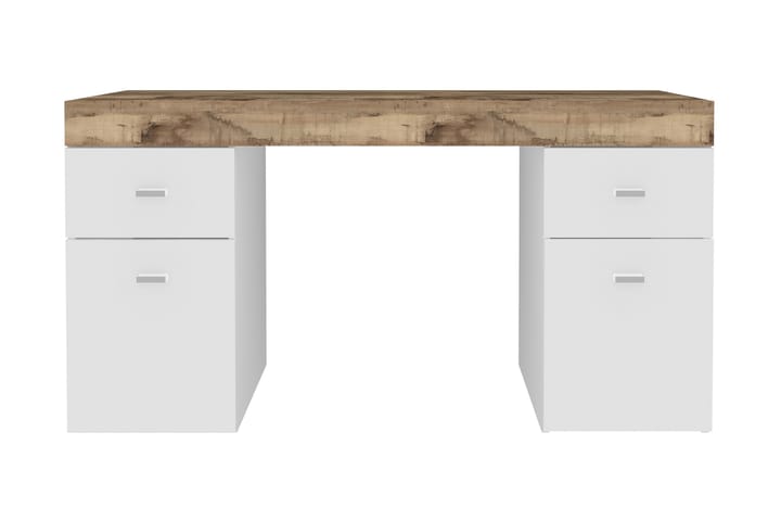 Skrivebord Slindera 130 cm med Oppbevaring 2 Skuffer + 2 Dør - Natur/Hvit Høyglans - Møbler - Bord - Kontorbord - Skrivebord