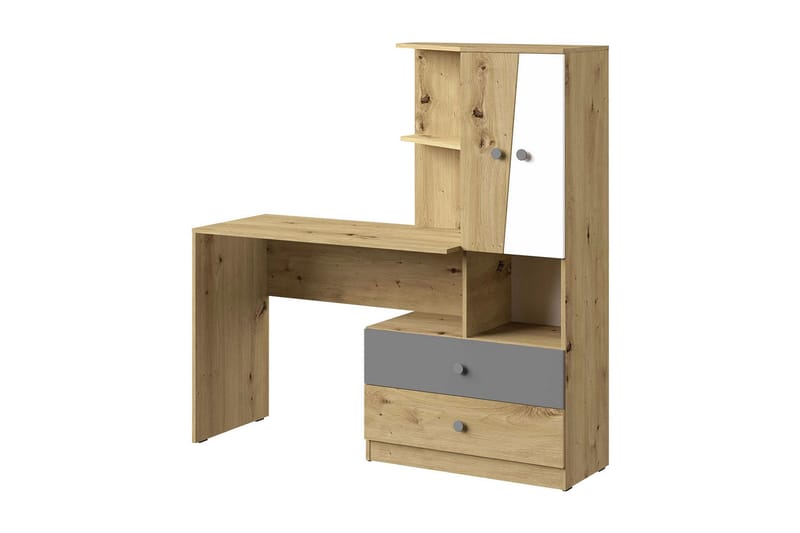 Skrivebord Staton 150 cm - Natur/Hvit/Grå - Oppbevaring - Garderober & garderobesystem