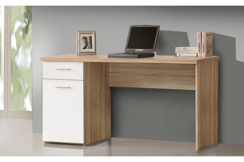 Skrivebord Teilynn 140 cm med Oppbevaringsskuff + Skap - Brun/Hvit - Møbler - Bord - Kontorbord - Skrivebord