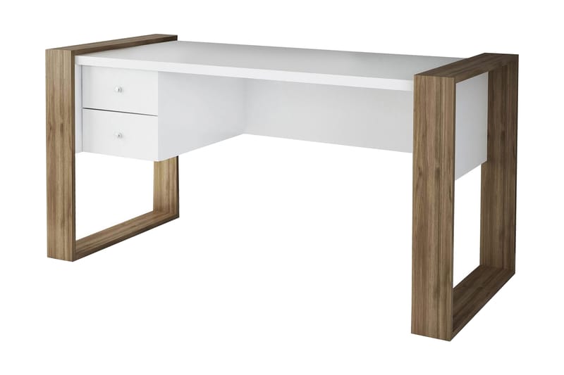 Skrivebord Tejmon 140 cm med Oppbevaringsskuffer - Hvit/Valnøttsbrun - Møbler - Bord - Kontorbord - Skrivebord