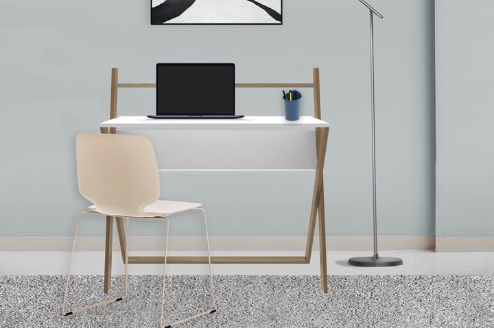 Skrivebord Terra 104 cm med Oppbevaringshylle Hvit/Lysebrun - Homemania - Møbler - Bord - Kontorbord - Skrivebord