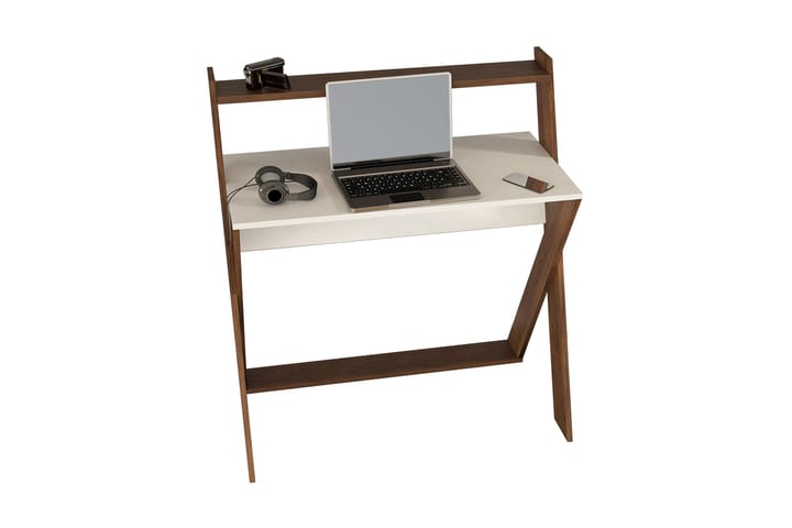 Skrivebord Terra 104 cm med Oppbevaringshylle Hvit/Mørkebrun - Homemania - Møbler - Bord - Kontorbord - Skrivebord