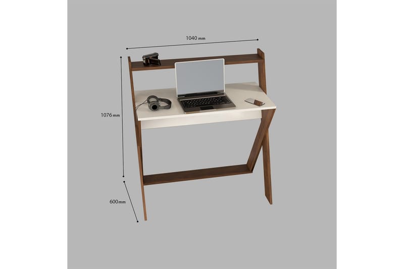 Skrivebord Terra 104 cm med Oppbevaringshylle Hvit/Mørkebrun - Homemania - Møbler - Bord - Kontorbord - Skrivebord