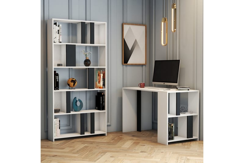 Skrivebord Tibani 120 cm med Oppbevaringshylle + Bokhylle - Hvit/Antrasitt - Møbler - Bord - Kontorbord - Skrivebord