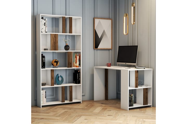 Skrivebord Tibani 120 cm med Oppbevaringshylle + Bokhylle - Hvit/Valnøttsbrun - Møbler - Bord - Kontorbord - Skrivebord