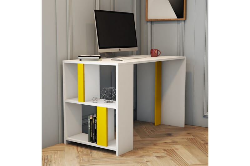 Skrivebord Tibani 120 cm med Oppbevaringshylle - Hvit/Gul - Møbler - Bord - Kontorbord - Skrivebord