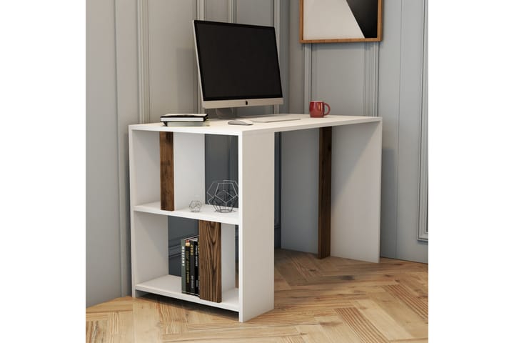 Skrivebord Tibani 120 cm med Oppbevaringshylle - Hvit/Valnøttsbrun - Møbler - Stoler - Spisestuestoler & kjøkkenstoler