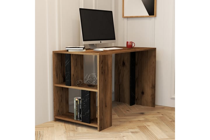 Skrivebord Tibani 120 cm med Oppbevaringshylle - Valnøttsbrun/Svart - Møbler - Bord - Kontorbord - Skrivebord