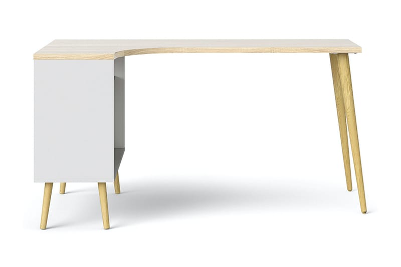 Skrivebord Vasiliki 145 cm med Oppbevaring Skuffer + Hyller - Hvit/Natur - Møbler - Bord - Spisebord & kjøkkenbord