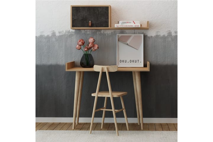 Skrivebord Zonata 100 cm med Oppbevaring Vegghylle - Grå/Tre - Møbler - Bord - Sminkebord & toalettbord