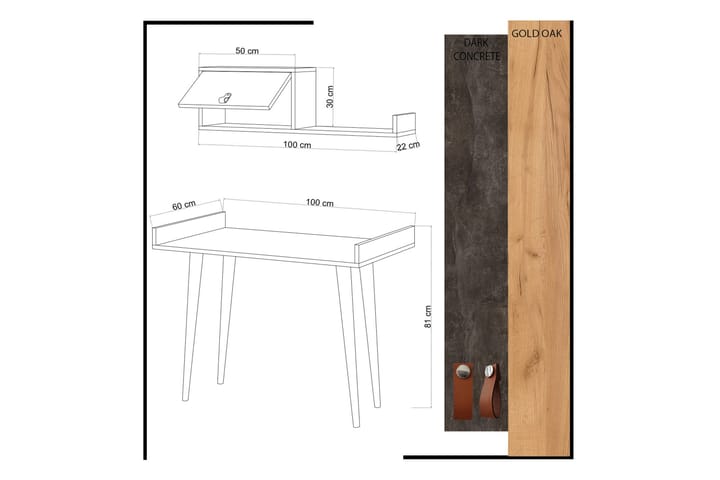 Skrivebord Zonata 100 cm med Oppbevaring Vegghylle - Grå/Tre - Møbler - Bord - Kontorbord - Skrivebord