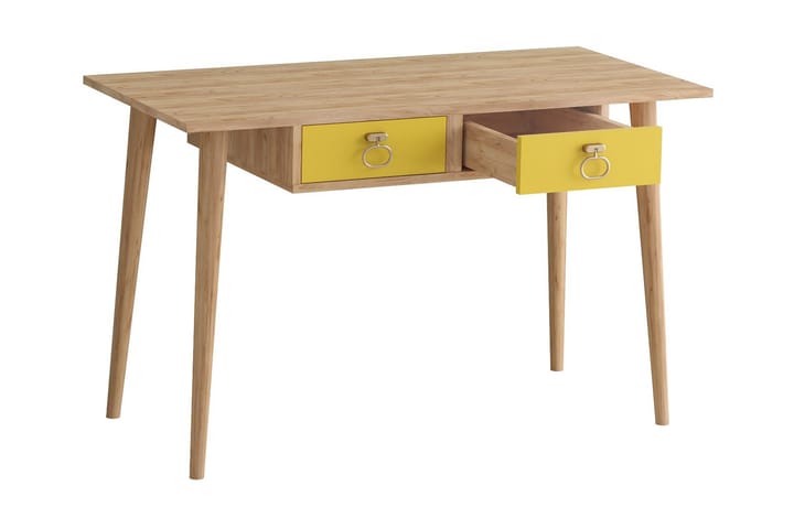 Skrivebord Zonata 120 cm med Oppbevaring 2 Skuffer - Gull/Natur/Gul - Møbler - Bord - Kontorbord - Skrivebord