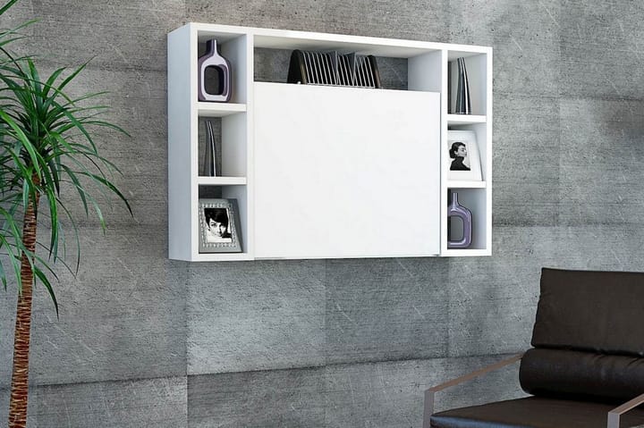 Veggskrivebord Omega 90 cm med Oppbevaring Hvit - Homemania - Møbler - Bord - Kontorbord - Skrivebord