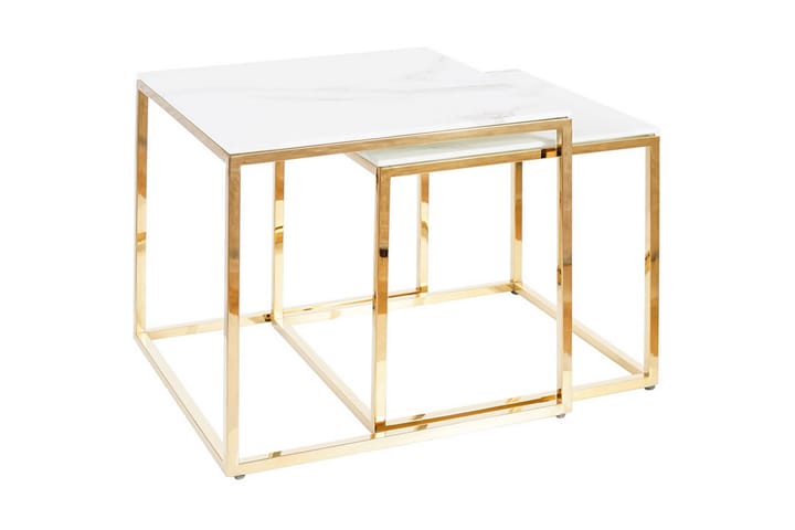 Settbord Pontevel Marmorlook - Glass/Hvit/Guld - Møbler - Bord - Sofabord