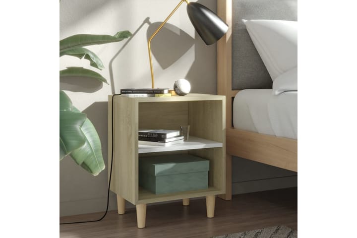 Nattbord med ben i heltre sonoma eik og hvit 40x30x50 cm - Beige - Møbler - Bord - Sengebord & nattbord