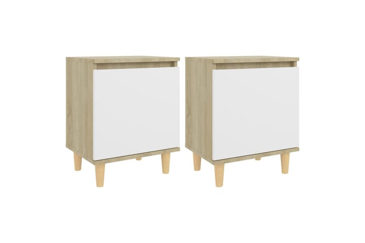 Nattbord med heltre ben 2 stk sonoma eik og hvit 40x35x50 cm - Beige - Møbler - Bord - Sengebord & nattbord