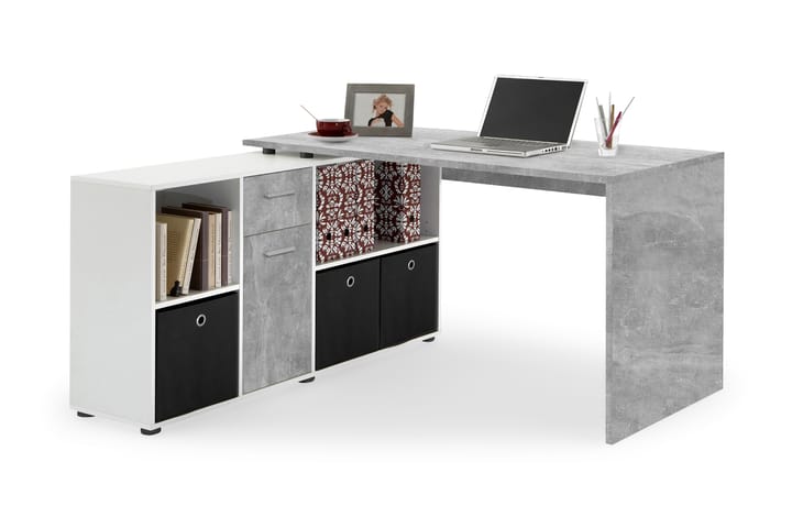 Skrivebord Elaisa 136 cm med Justerbar Hylle - Betong - Møbler - Bord - Skrivebord