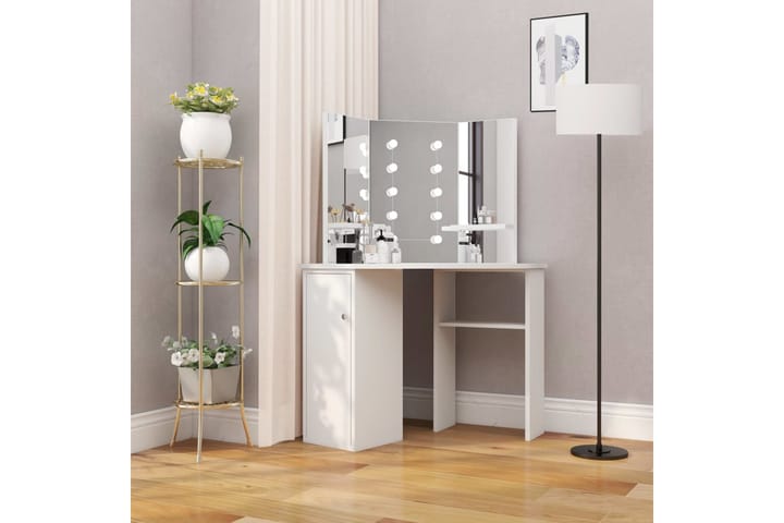 Hjørnemontert sminkebord med LED hvit - Hvit - Møbler - Bord - Sminkebord & toalettbord