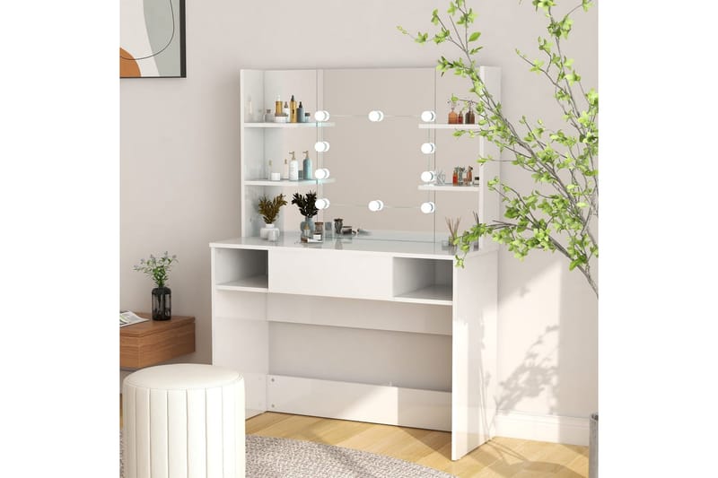 Sminkebord med LED-lys 100x40x135 cm MDF blank hvit - Hvit - Møbler - Bord - Sminkebord & toalettbord