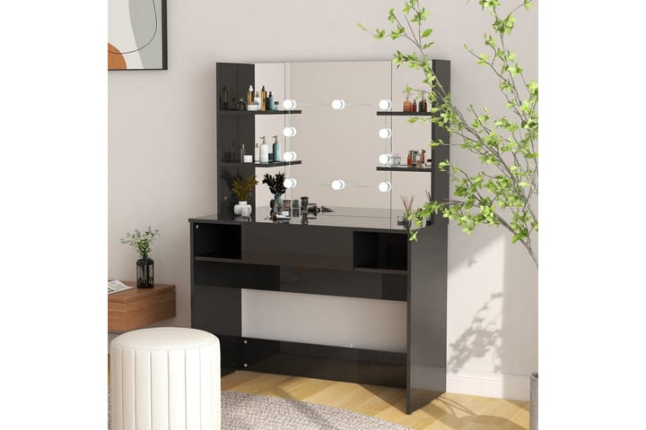 Sminkebord med LED-lys 100x40x135 cm MDF blank svart - Svart - Møbler - Bord - Sminkebord & toalettbord