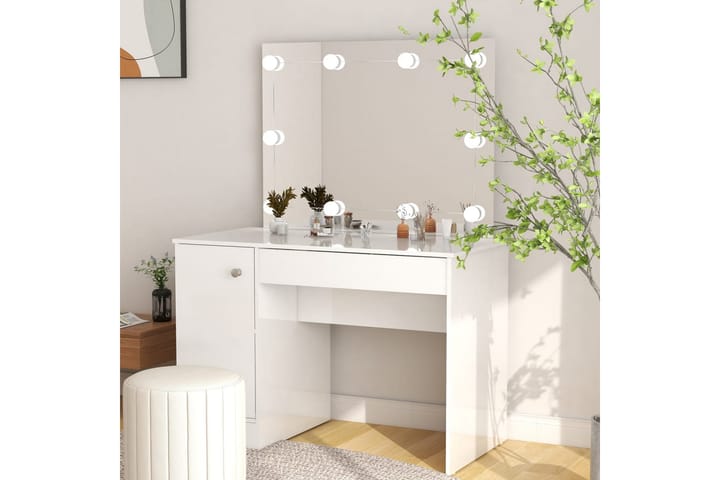 Sminkebord med LED-lys 110x55x145 cm MDF blank hvit - Hvit - Møbler - Bord - Sminkebord & toalettbord