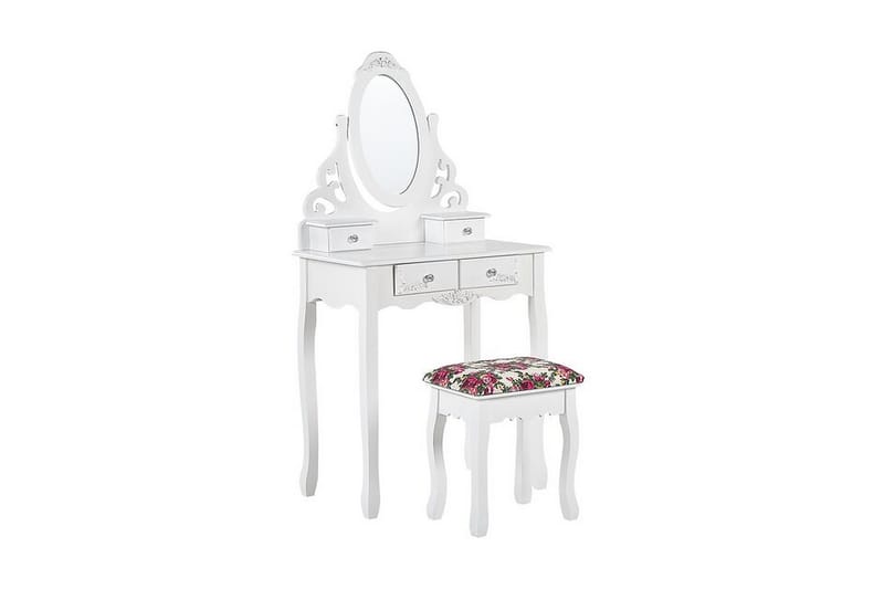 Toalettbord Idrissia 70 cm Oval Speil + Krakk - Hvit - Møbler - Bord - Sminkebord & toalettbord