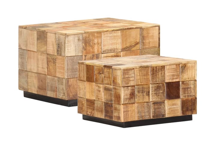 Salongbord 2 stk med blokkdesign grovt mangotre - Møbler - Bord - Sofabord