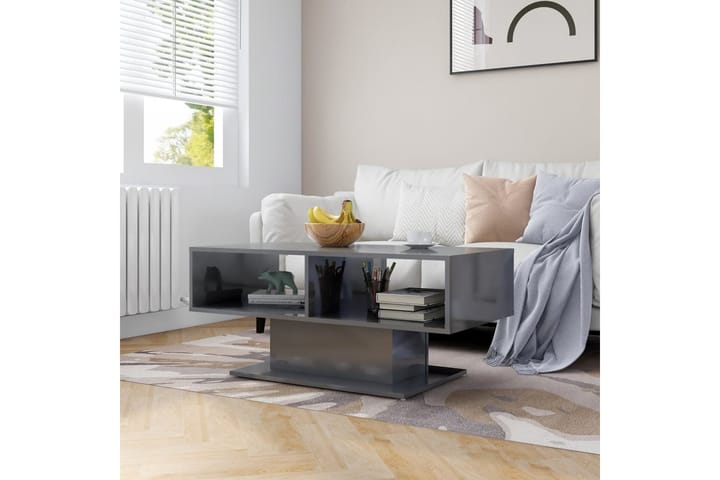 Salongbord høyglans grå 103,5x50x44,5 cm sponplate - Grå - Møbler - Bord - Sofabord