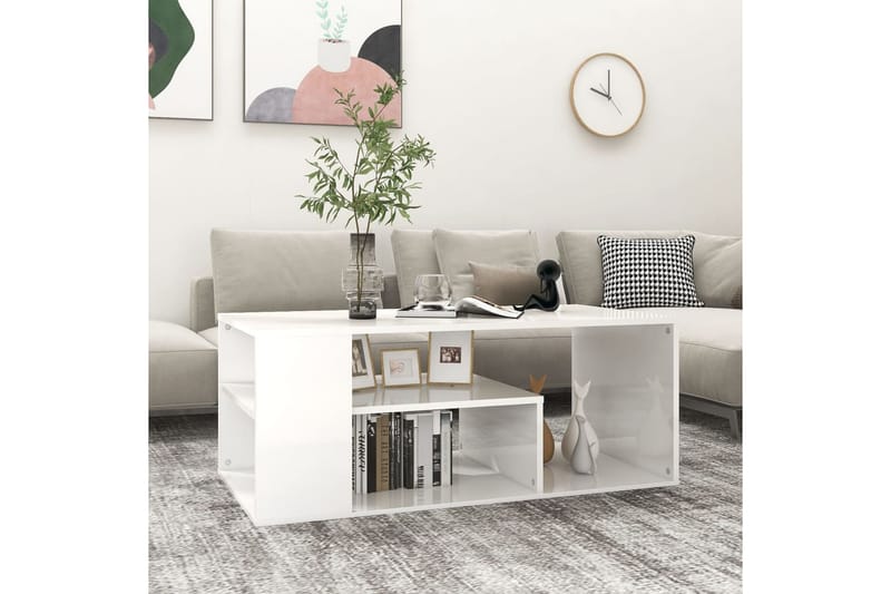 Salongbord høyglans hvit 100x50x40 cm sponplate - Hvit - Møbler - Bord - Sofabord